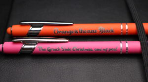 Picture of laser engraved pens for a project.